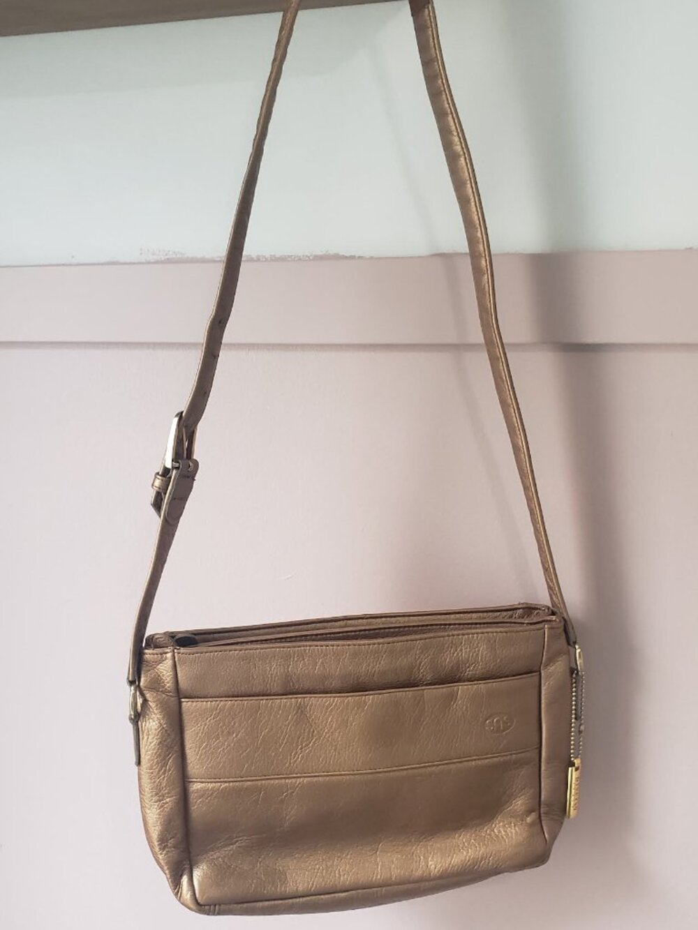 VTG SAS Metallic Bronze Leather Crossbody Bag - Made in USA - Genuine Handsewn